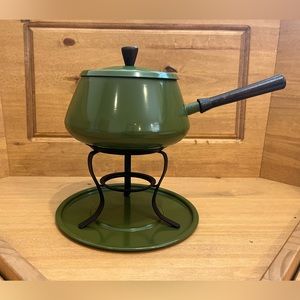 1960s Avocado Green Fondue Set